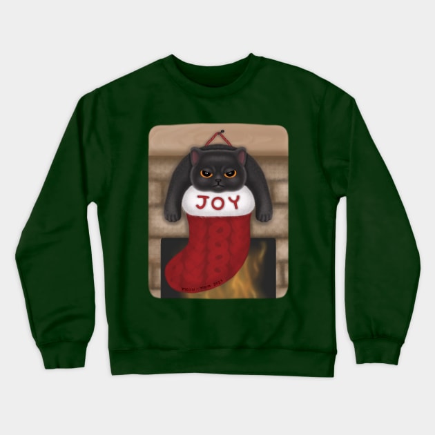 Grumpy Black Cat in Joy Christmas Stocking Crewneck Sweatshirt by meow-mom